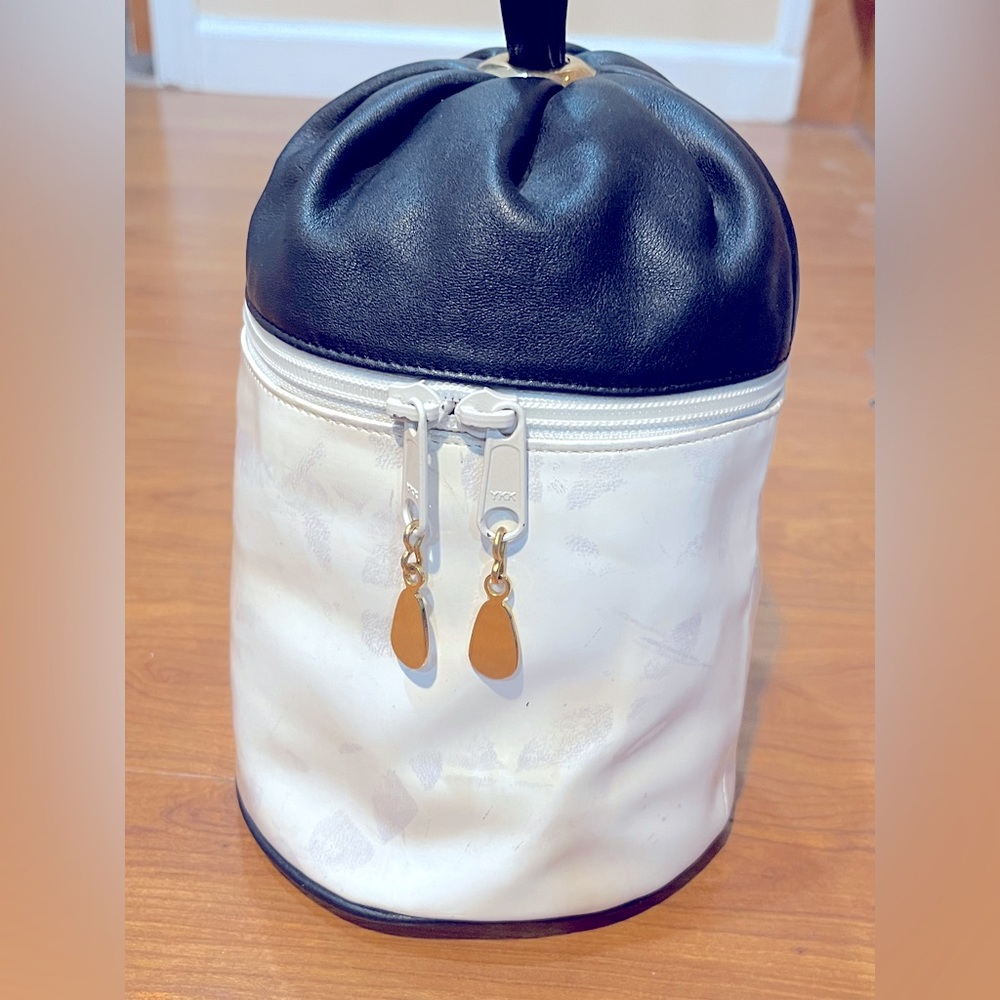 Vintage Tico Black/White Patent Leather Enclosed Bucket Bag - Small